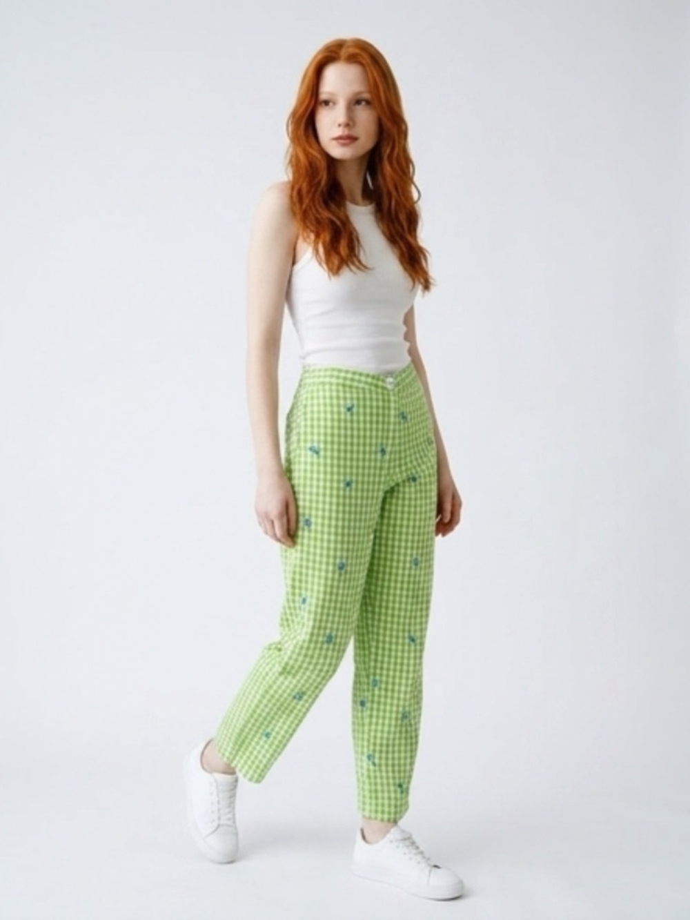 Lilly Pulitzer Gingham Cropped Pants, Green/blue cones, 0 (fits like 2), EUC - Picture 2 of 9